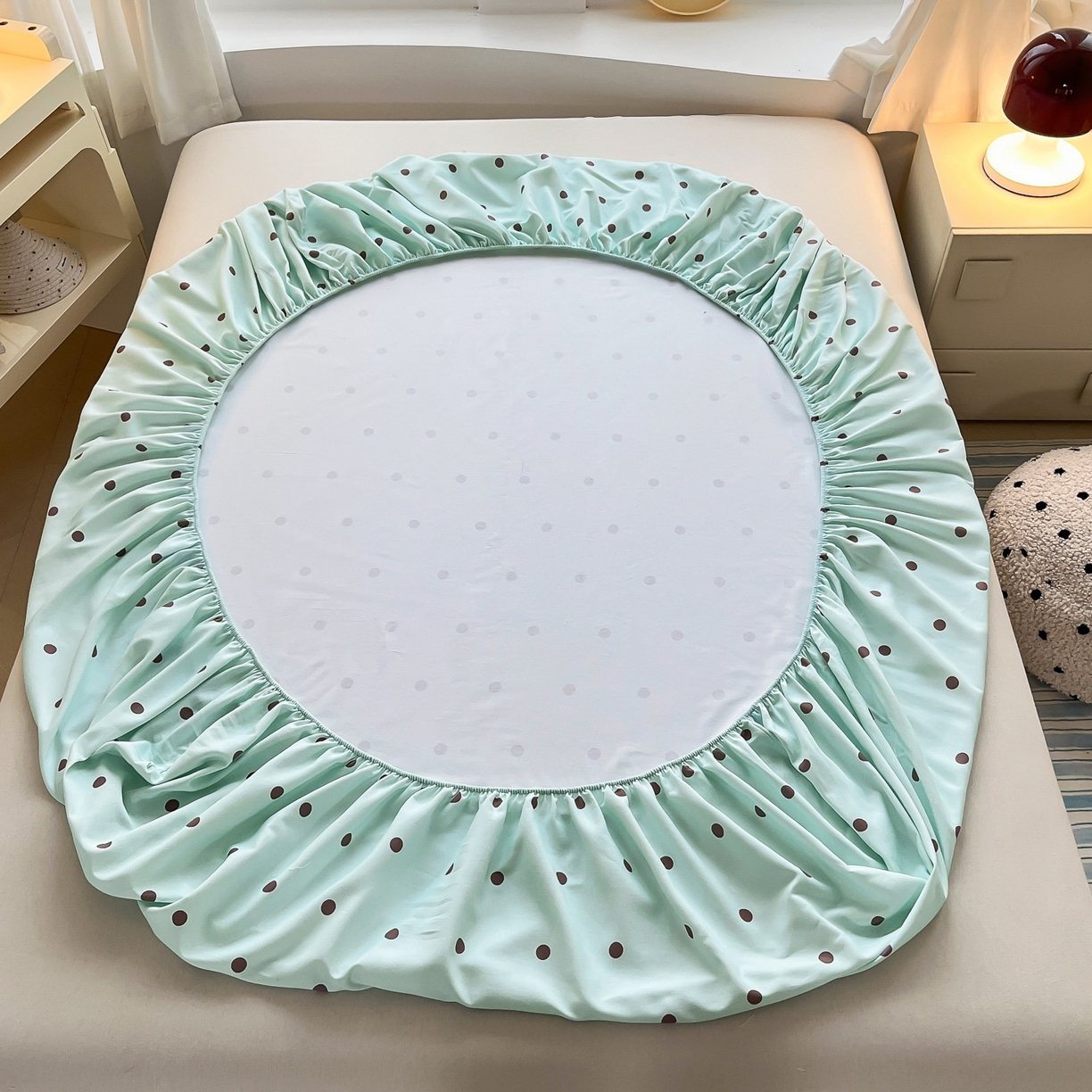 91家纺网 家纺一手货源 找家纺 其奥家纺 2026春夏新款纯棉全棉老粗布床笠印花凉席 欢乐狗-蓝黑点