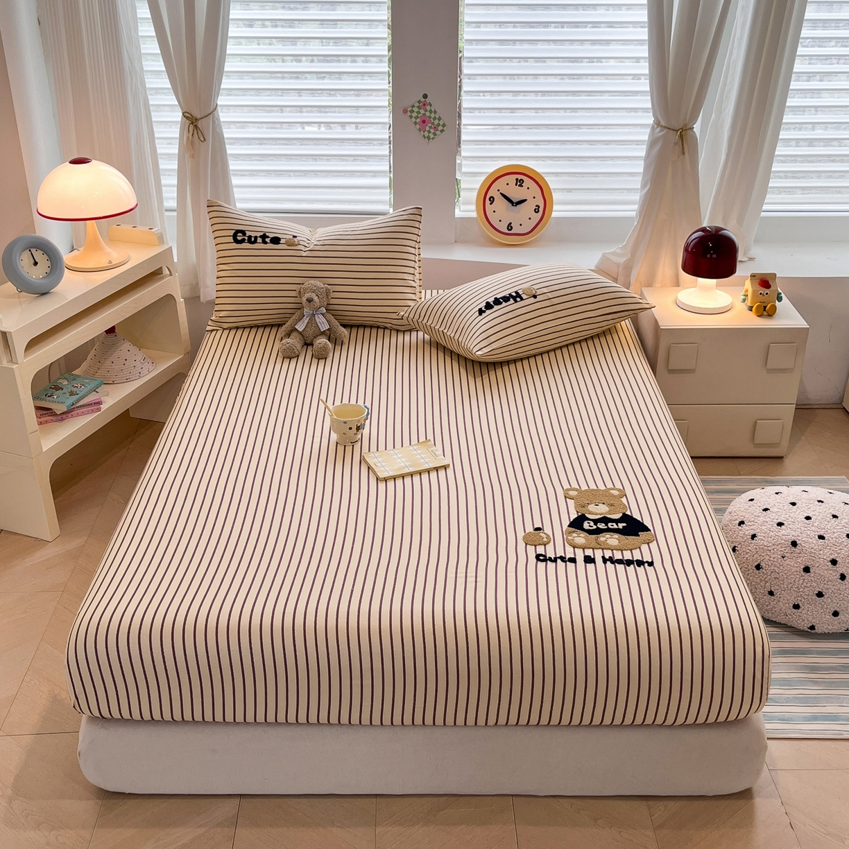 91家纺网 家纺一手货源 找家纺 其奥家纺 2026春夏新款纯棉全棉老粗布床笠印花凉席 奇迹熊-细条