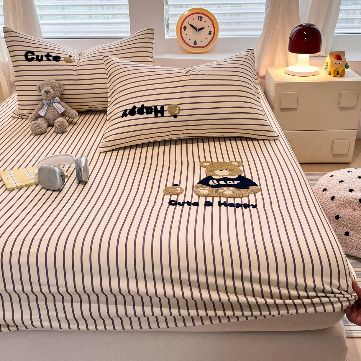 91家纺网 家纺一手货源 找家纺 其奥家纺 2026春夏新款纯棉全棉老粗布床笠印花凉席 奇迹熊-细条