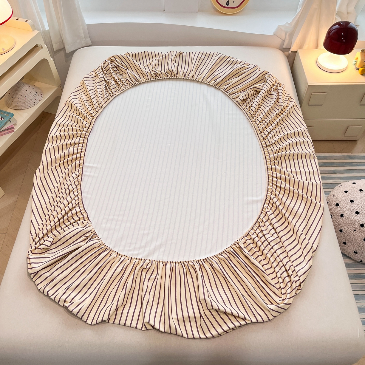 91家纺网 家纺一手货源 找家纺 其奥家纺 2026春夏新款纯棉全棉老粗布床笠印花凉席 奇迹熊-细条