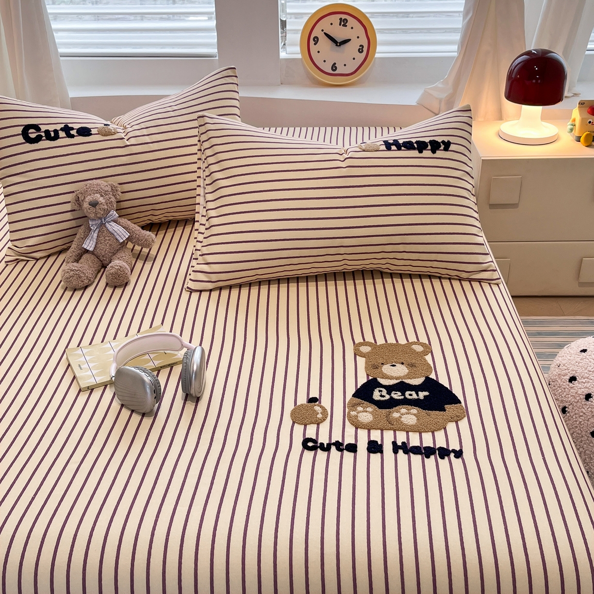 91家纺网 家纺一手货源 找家纺 其奥家纺 2026春夏新款纯棉全棉老粗布床笠印花凉席 奇迹熊-细条