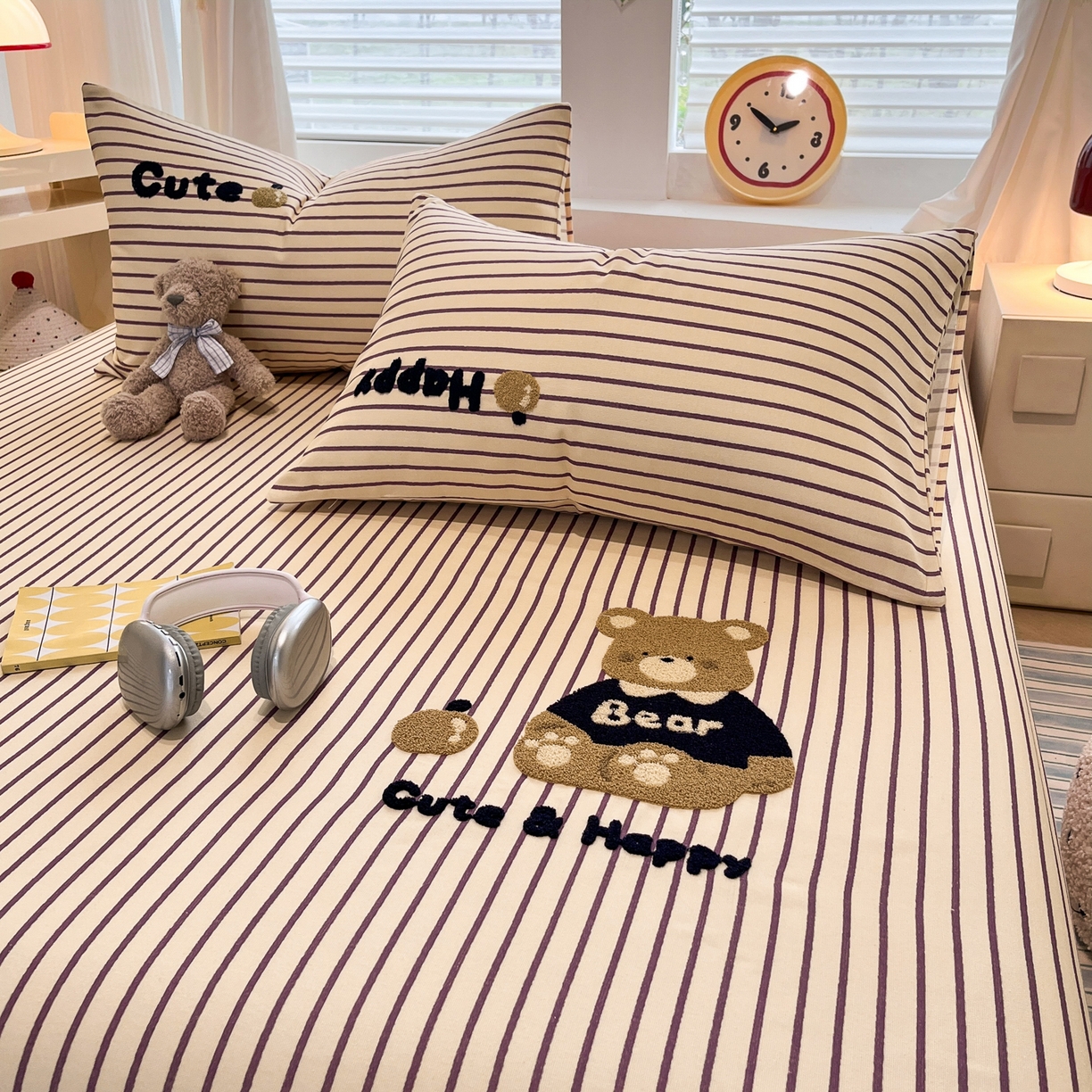 91家纺网 家纺一手货源 找家纺 其奥家纺 2026春夏新款纯棉全棉老粗布床笠印花凉席 奇迹熊-细条