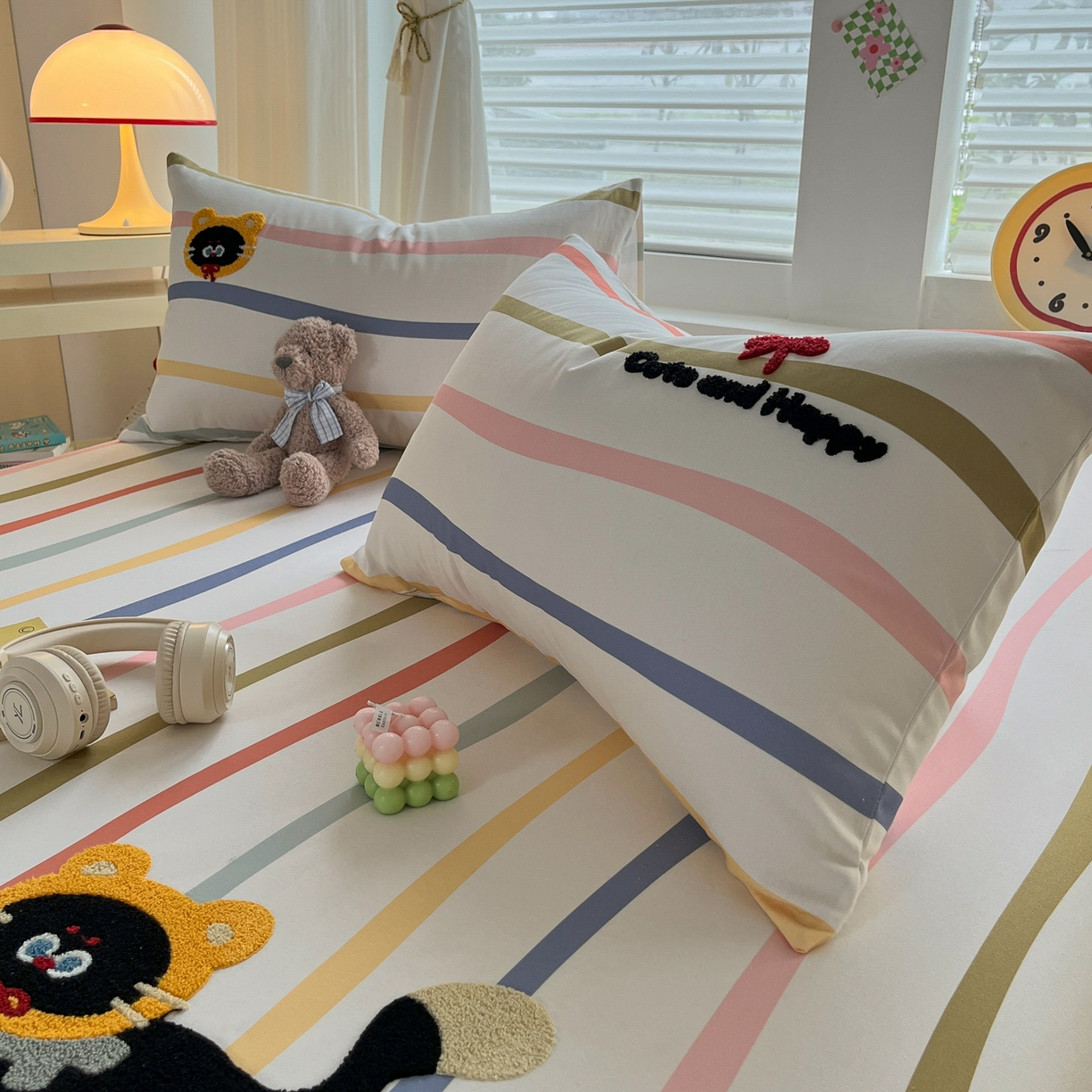 91家纺网 家纺一手货源 找家纺 其奥家纺 2026春夏新款纯棉全棉老粗布床笠印花凉席 乖乖猫-彩条