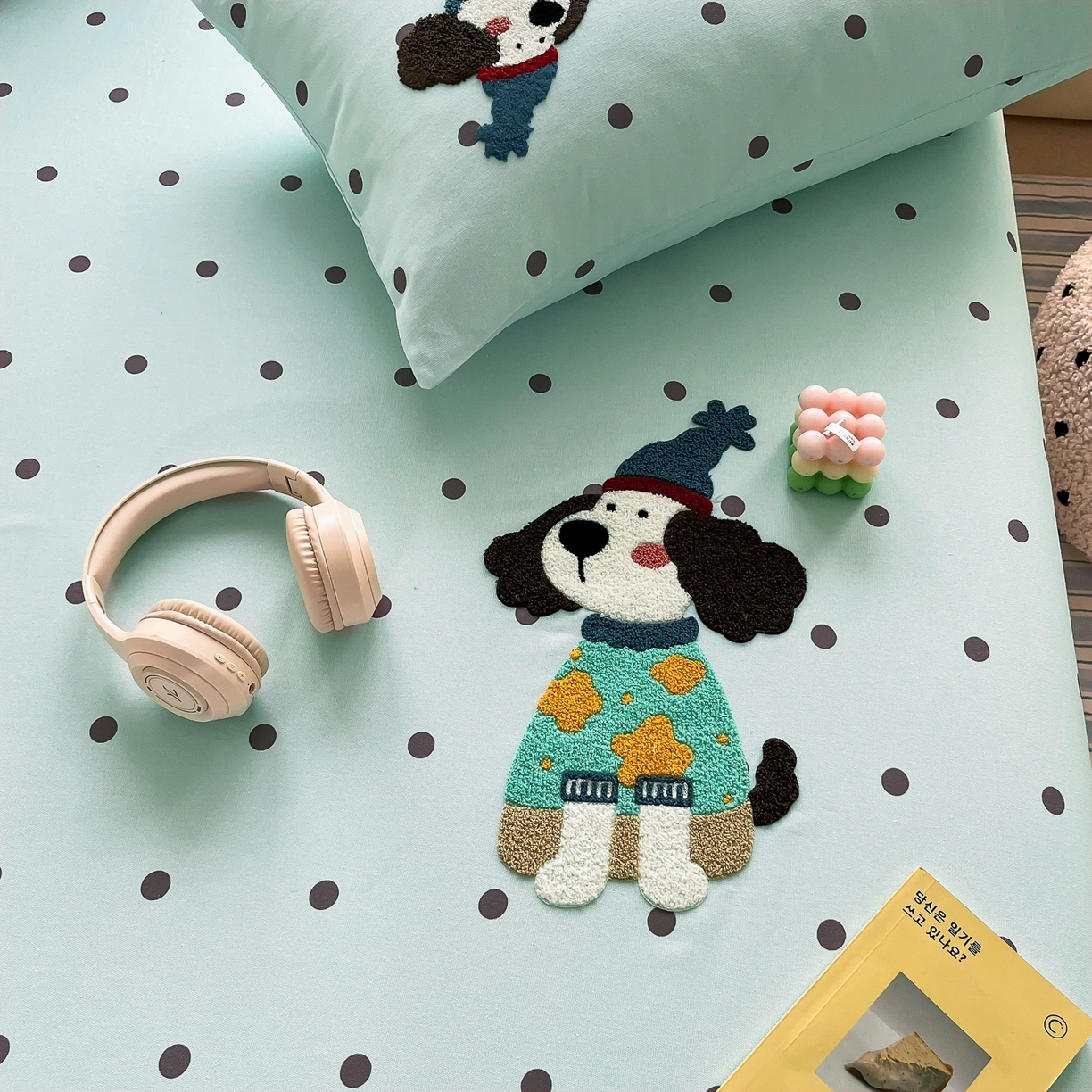 91家纺网 家纺一手货源 找家纺 其奥家纺 2026春夏新款纯棉全棉老粗布床笠印花凉席 欢乐狗-蓝黑点