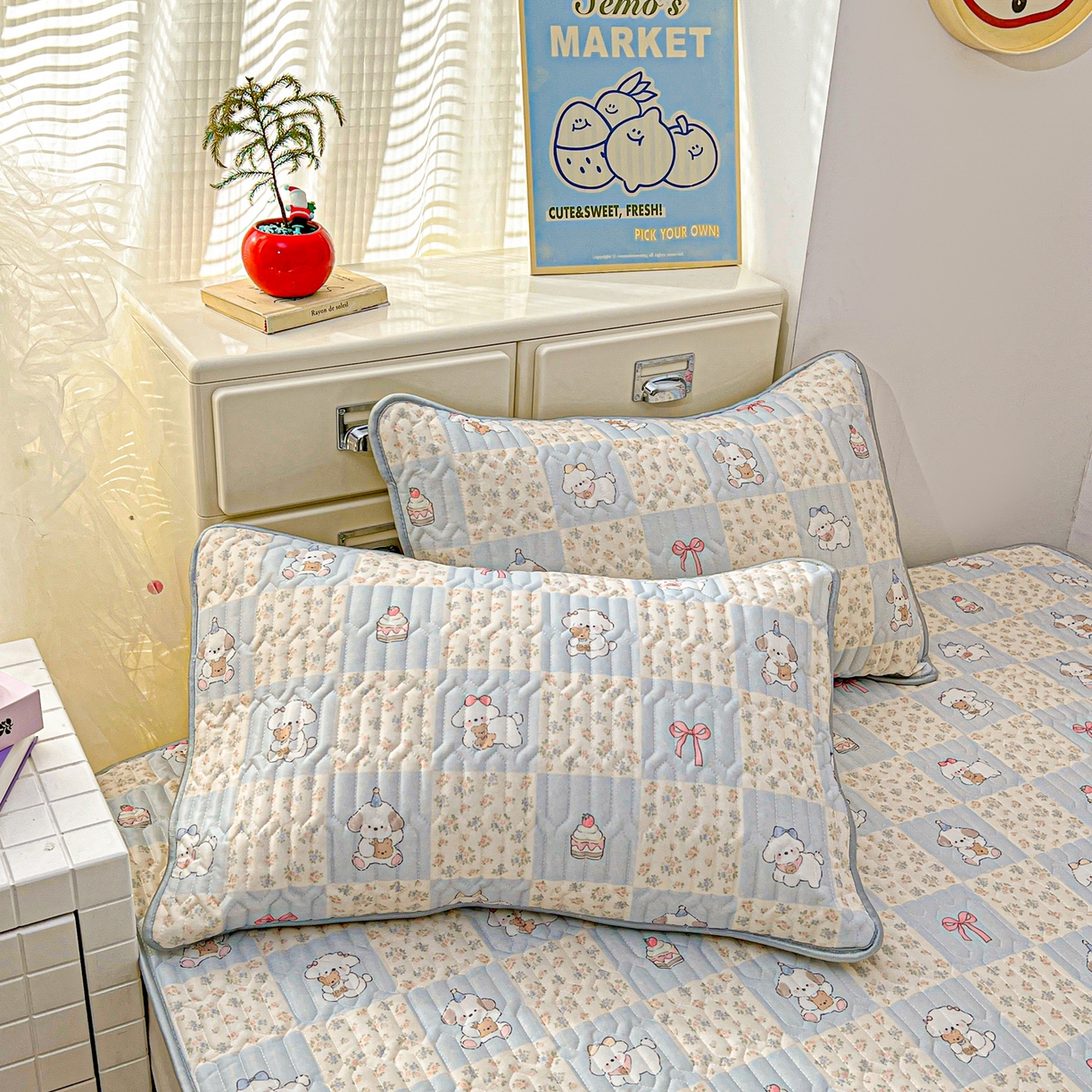 91家纺网 家纺一手货源 找家纺 川悦生活 2026春夏新款凉感丝凉席凉席席子 蓝格奶狗