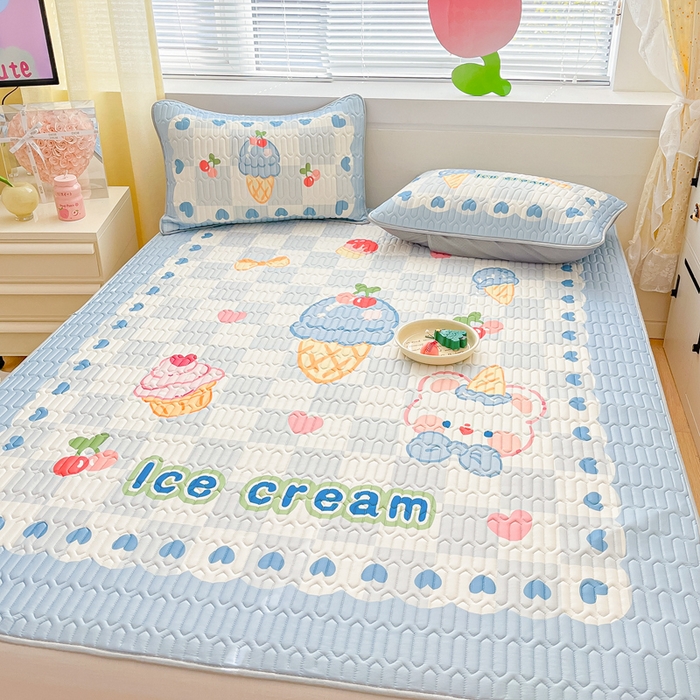 91家纺网 家纺一手货源 找家纺 川悦生活 2026春夏新款凉感丝凉席凉席席子 冰激凌熊