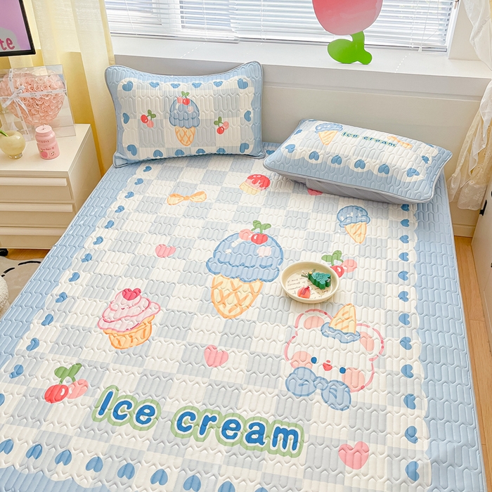 91家纺网 家纺一手货源 找家纺 川悦生活 2026春夏新款凉感丝凉席凉席席子 冰激凌熊