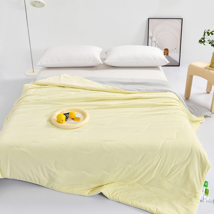 91家纺网 家纺一手货源 找家纺 亚龙工厂店 2026新款某岛同款云母冰丝凉感瓜瓜被 清爽柠檬-黄拼灰