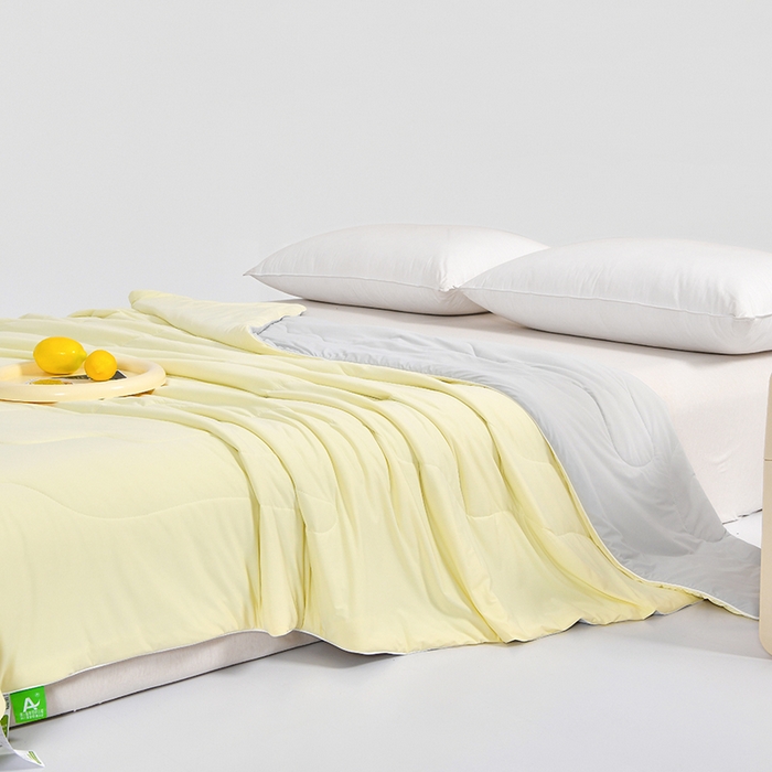 91家纺网 家纺一手货源 找家纺 亚龙工厂店 2026新款某岛同款云母冰丝凉感瓜瓜被 清爽柠檬-黄拼灰