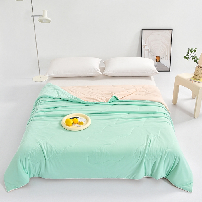 91家纺网 家纺一手货源 找家纺 亚龙工厂店 2026新款某岛同款云母冰丝凉感瓜瓜被 夏日蜜瓜-绿拼粉