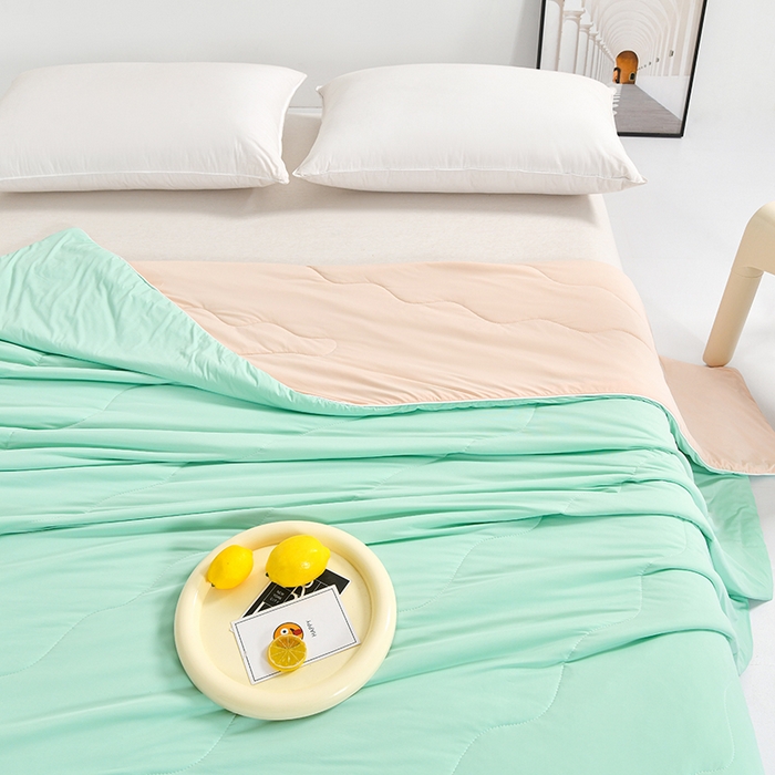 91家纺网 家纺一手货源 找家纺 亚龙工厂店 2026新款某岛同款云母冰丝凉感瓜瓜被 夏日蜜瓜-绿拼粉