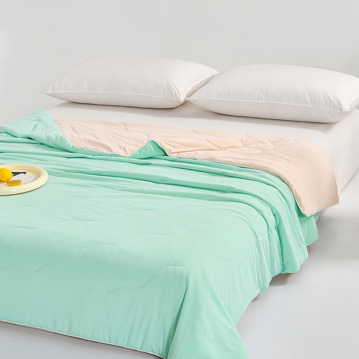 91家纺网 家纺一手货源 找家纺 亚龙工厂店 2026新款某岛同款云母冰丝凉感瓜瓜被 夏日蜜瓜-绿拼粉