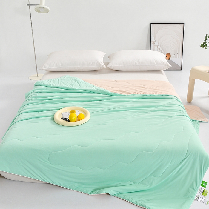 91家纺网 家纺一手货源 找家纺 亚龙工厂店 2026新款某岛同款云母冰丝凉感瓜瓜被 夏日蜜瓜-绿拼粉