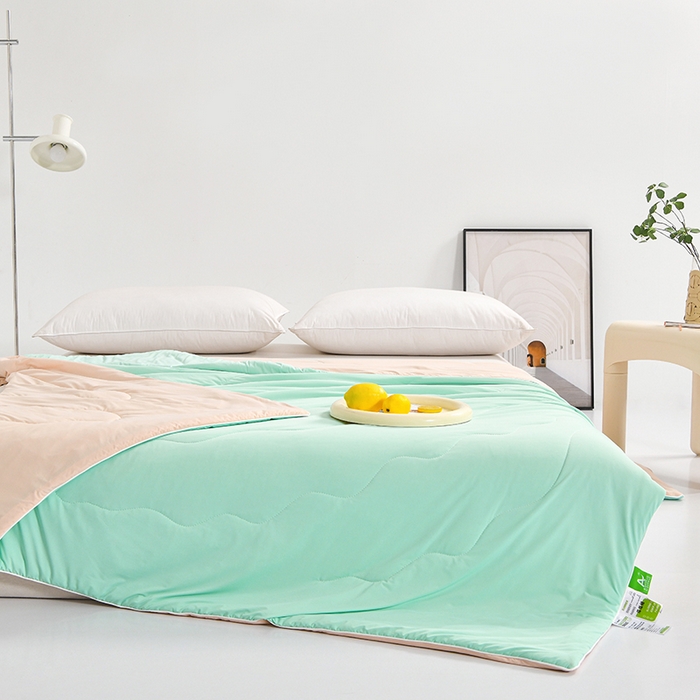 91家纺网 家纺一手货源 找家纺 亚龙工厂店 2026新款某岛同款云母冰丝凉感瓜瓜被 夏日蜜瓜-绿拼粉