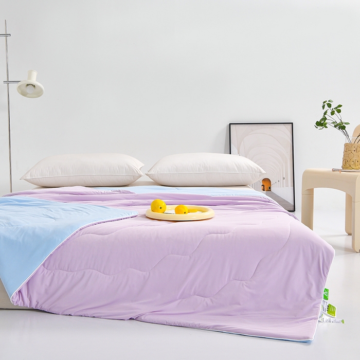 91家纺网 家纺一手货源 找家纺 亚龙工厂店 2026新款某岛同款云母冰丝凉感瓜瓜被 芋泥冰淇淋-紫拼蓝