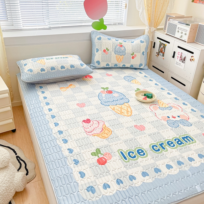 91家纺网 家纺一手货源 找家纺 川悦生活 2026春夏新款凉感丝凉席凉席席子 冰激凌熊