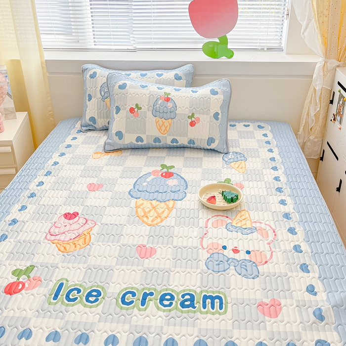 91家纺网 家纺一手货源 找家纺 川悦生活 2026春夏新款凉感丝凉席凉席席子 冰激凌熊