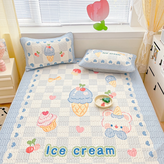 91家纺网 家纺一手货源 找家纺 川悦生活 2026春夏新款凉感丝凉席凉席席子 冰激凌熊