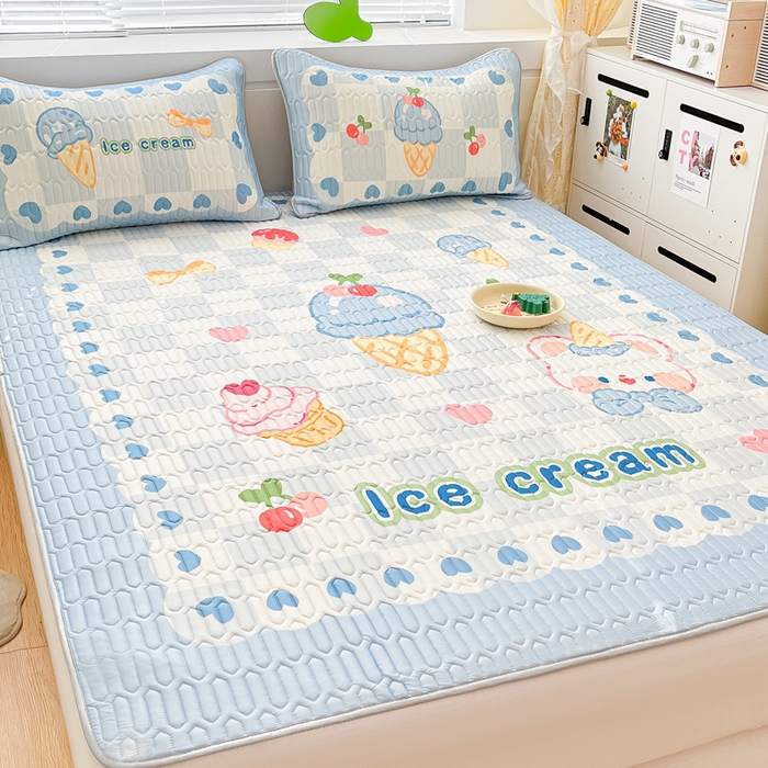 91家纺网 家纺一手货源 找家纺 川悦生活 2026春夏新款凉感丝凉席凉席席子 冰激凌熊