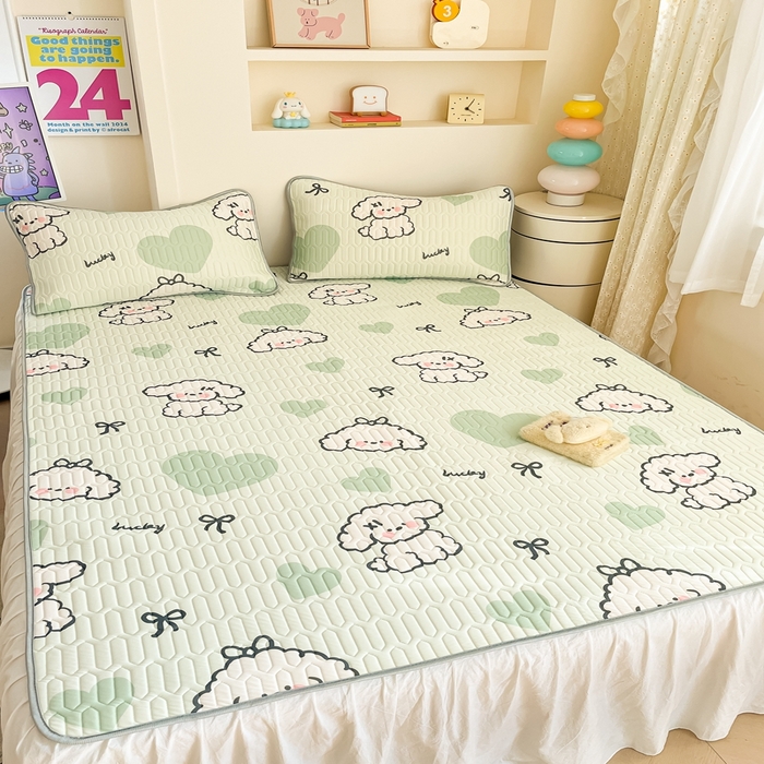 91家纺网 家纺一手货源 找家纺 川悦生活 2026春夏新款凉感丝凉席凉席席子 啵唧小狗