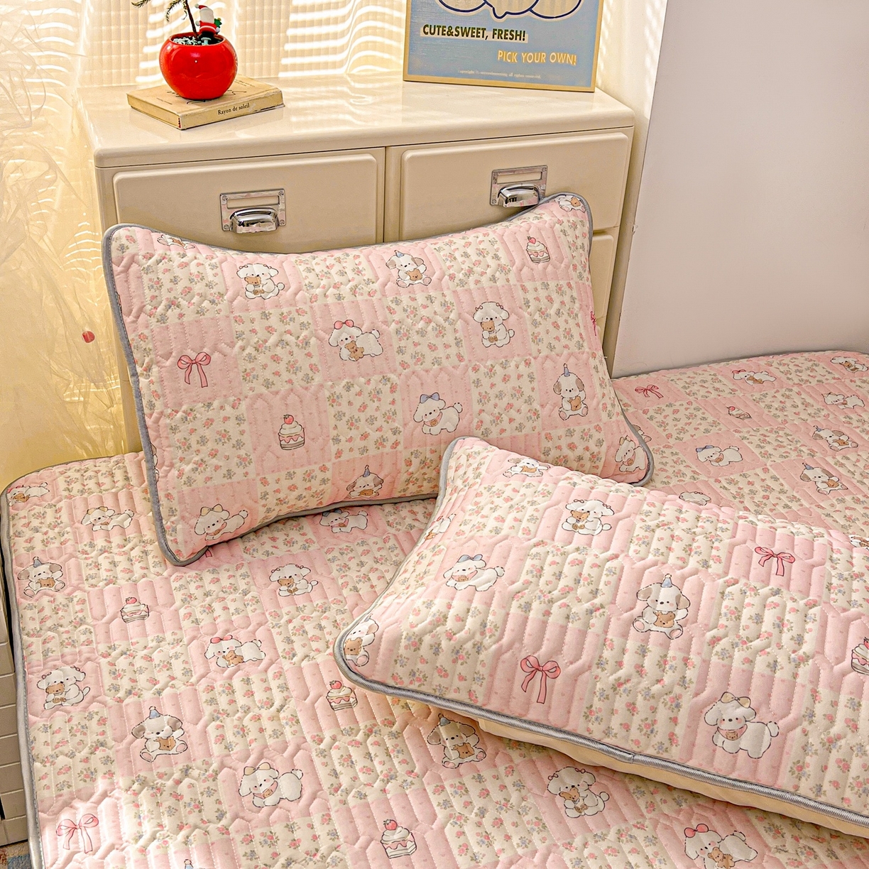 91家纺网 家纺一手货源 找家纺 川悦生活 2026春夏新款凉感丝凉席凉席席子 粉格甜汪