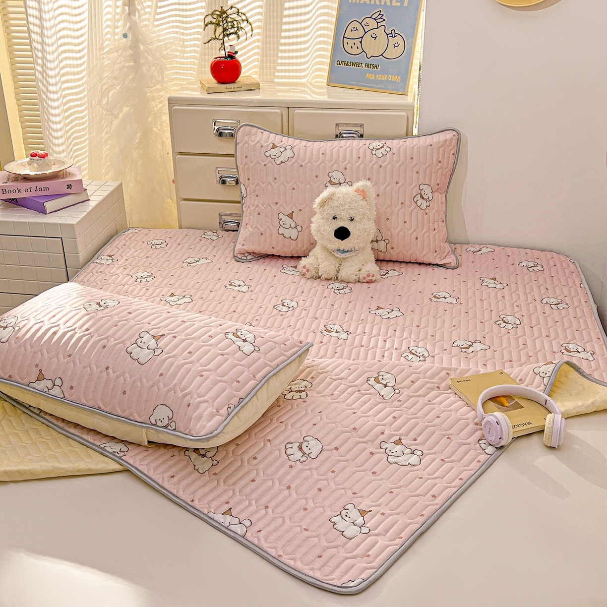 91家纺网 家纺一手货源 找家纺 川悦生活 2026春夏新款凉感丝凉席凉席席子 粉糯奶狗