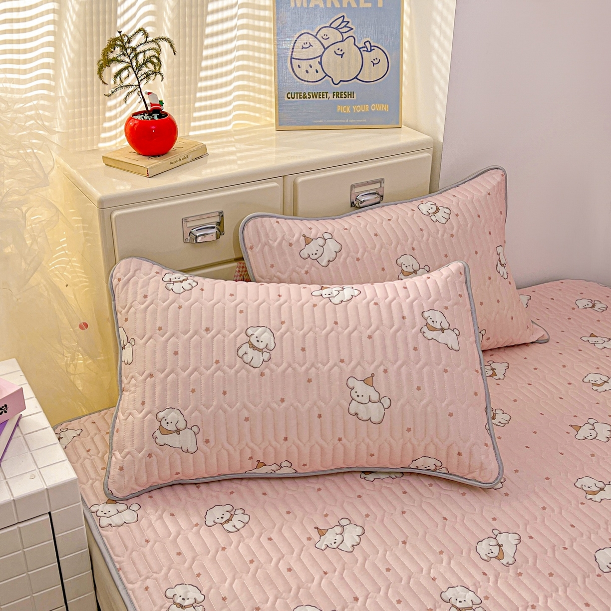 91家纺网 家纺一手货源 找家纺 川悦生活 2026春夏新款凉感丝凉席凉席席子 粉糯奶狗