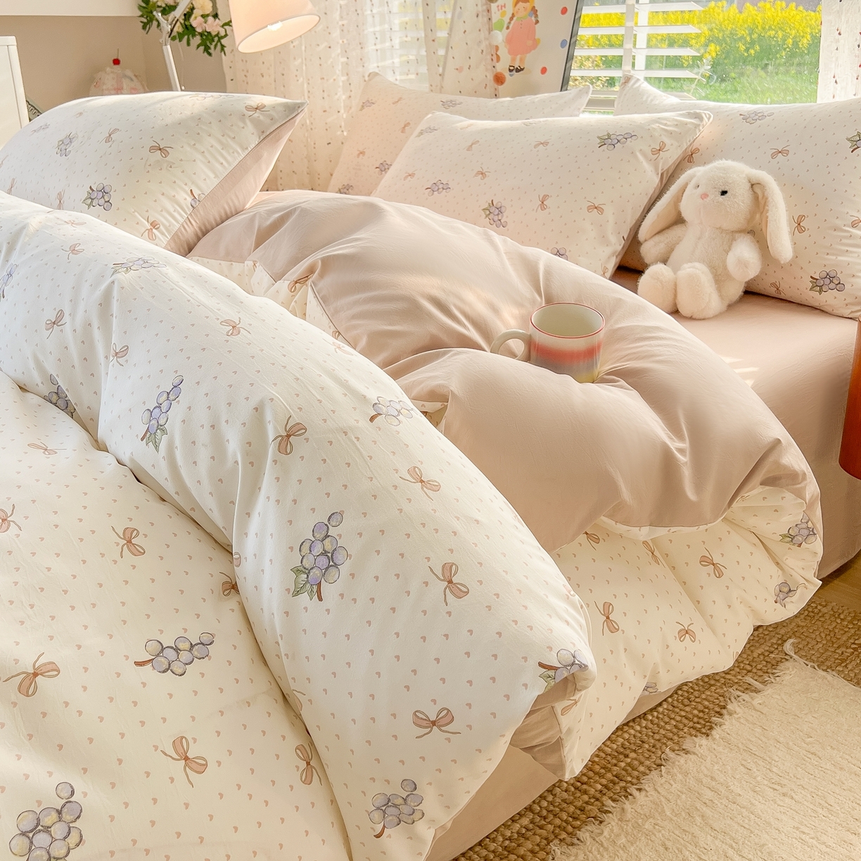 91家纺网 家纺一手货源 找家纺 简冠家纺 2026新款仿棉水洗棉四件套 葡萄波波