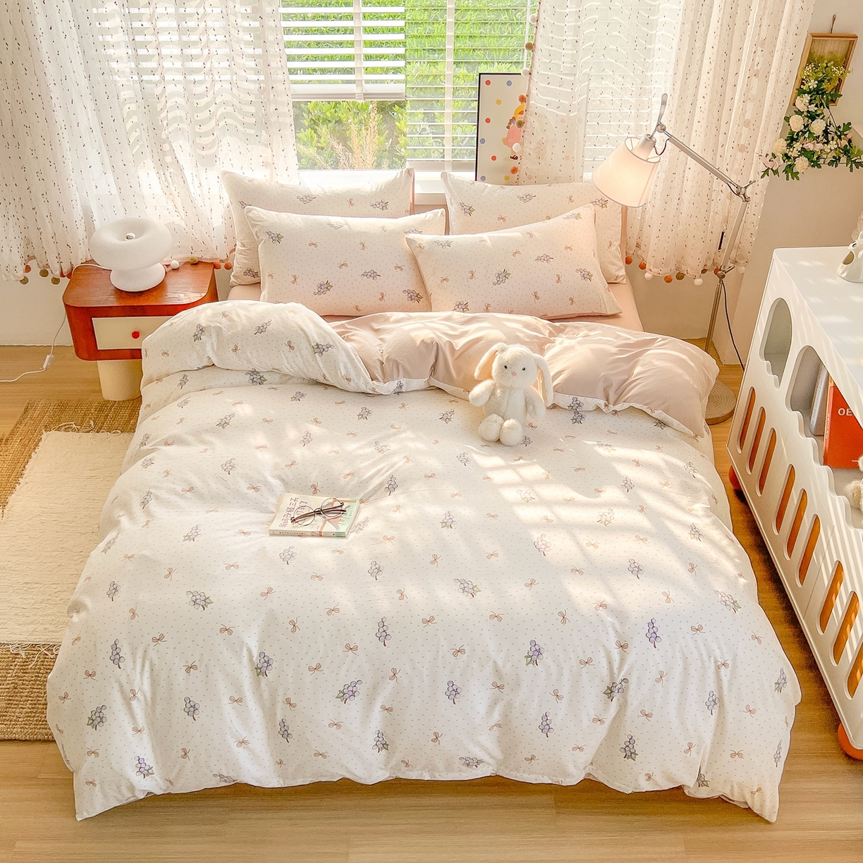 91家纺网 家纺一手货源 找家纺 简冠家纺 2026新款仿棉水洗棉四件套 葡萄波波