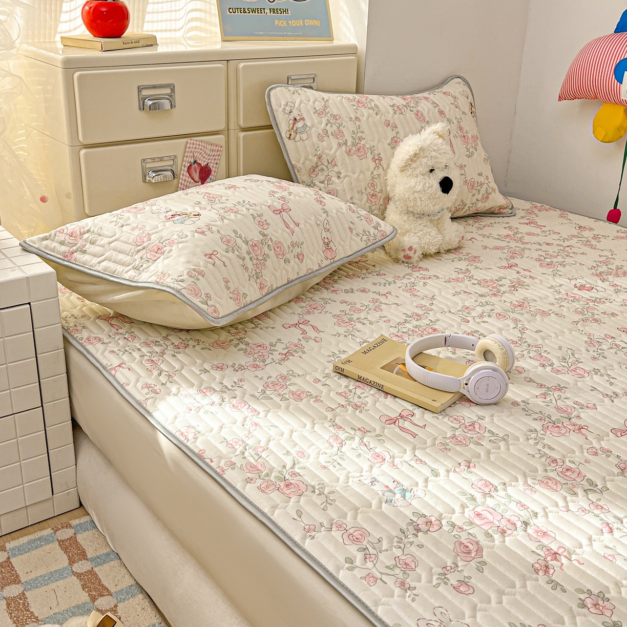 91家纺网 家纺一手货源 找家纺 川悦生活 2026春夏新款凉感丝凉席凉席席子 粉雾玫瑰