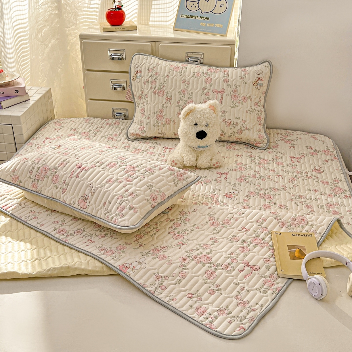 91家纺网 家纺一手货源 找家纺 川悦生活 2026春夏新款凉感丝凉席凉席席子 粉雾玫瑰