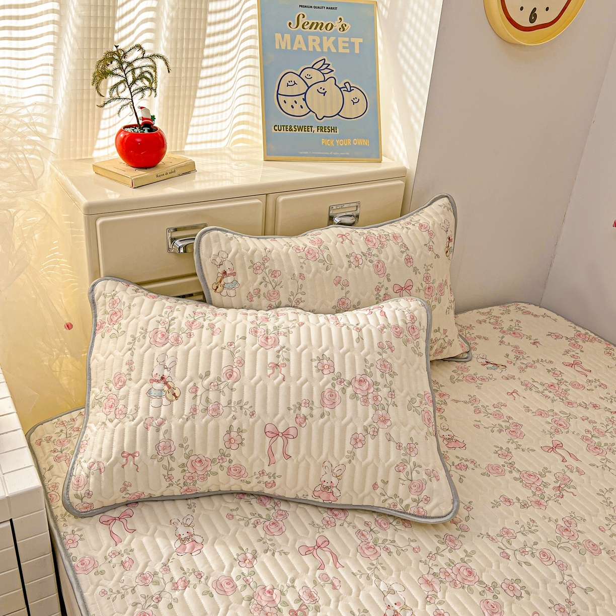 91家纺网 家纺一手货源 找家纺 川悦生活 2026春夏新款凉感丝凉席凉席席子 粉雾玫瑰