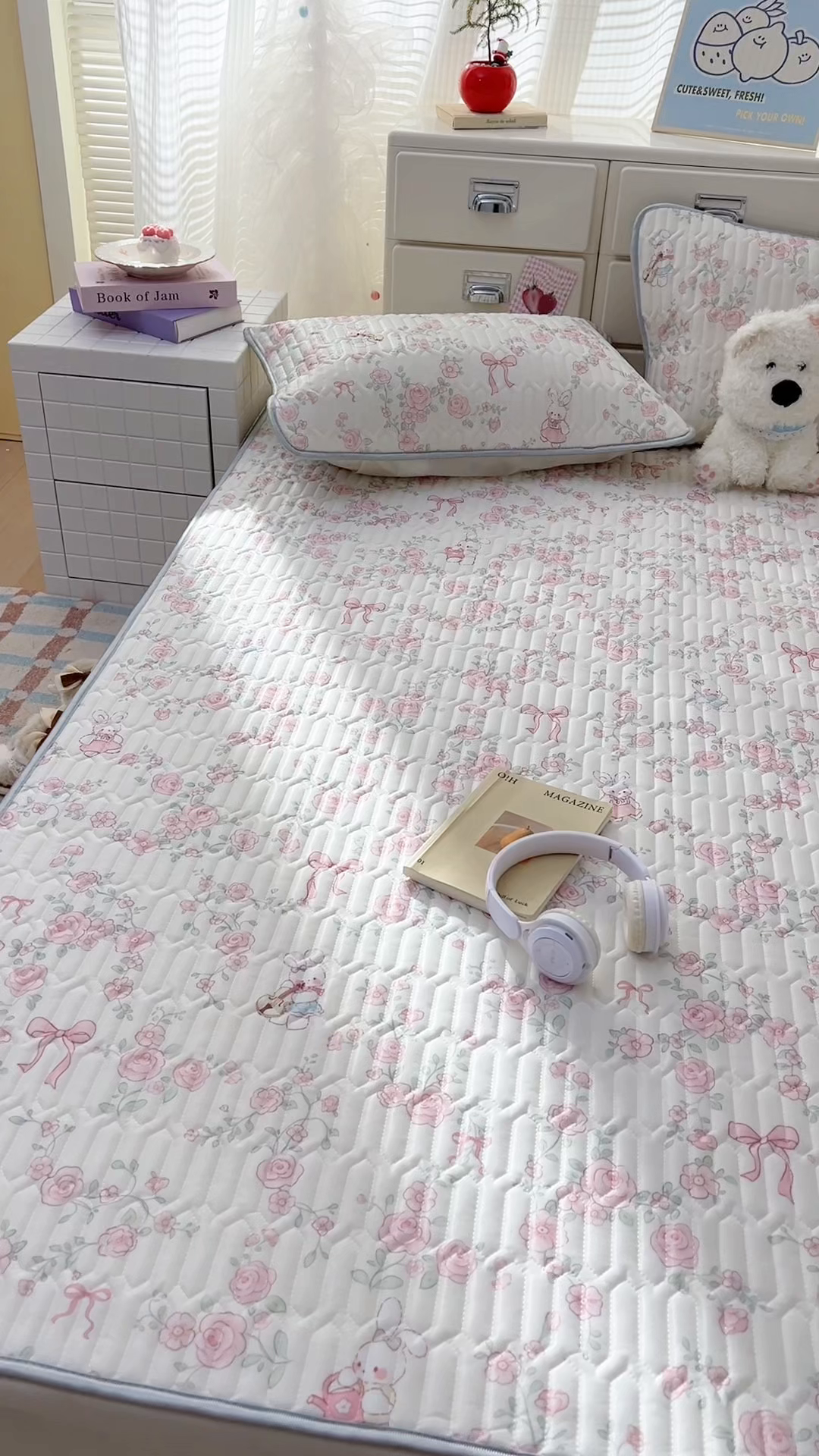 91家纺网 家纺一手货源 找家纺 川悦生活 2026春夏新款凉感丝凉席凉席席子 粉雾玫瑰