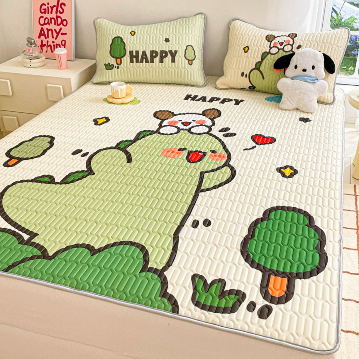 91家纺网 家纺一手货源 找家纺 川悦生活 2026春夏新款凉感丝凉席凉席席子 哈哈恐龙