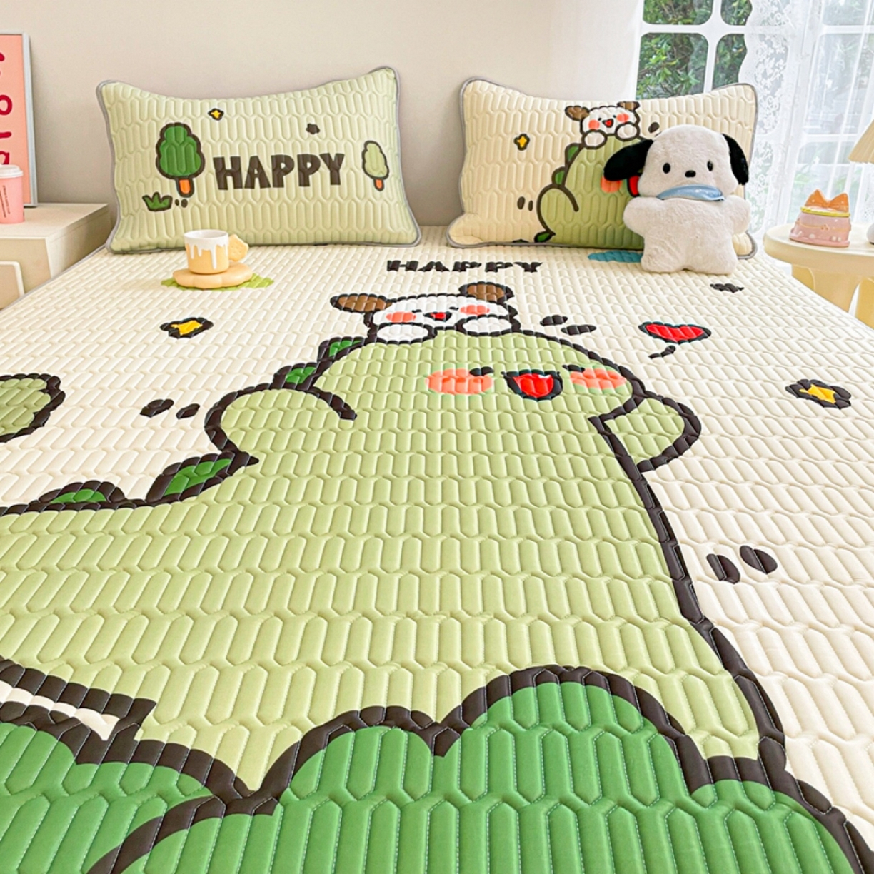 91家纺网 家纺一手货源 找家纺 川悦生活 2026春夏新款凉感丝凉席凉席席子 哈哈恐龙