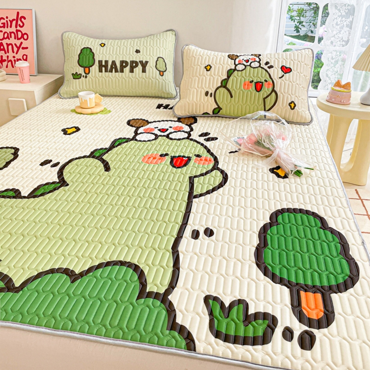 91家纺网 家纺一手货源 找家纺 川悦生活 2026春夏新款凉感丝凉席凉席席子 哈哈恐龙