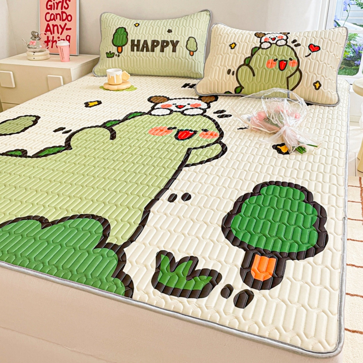 91家纺网 家纺一手货源 找家纺 川悦生活 2026春夏新款凉感丝凉席凉席席子 哈哈恐龙