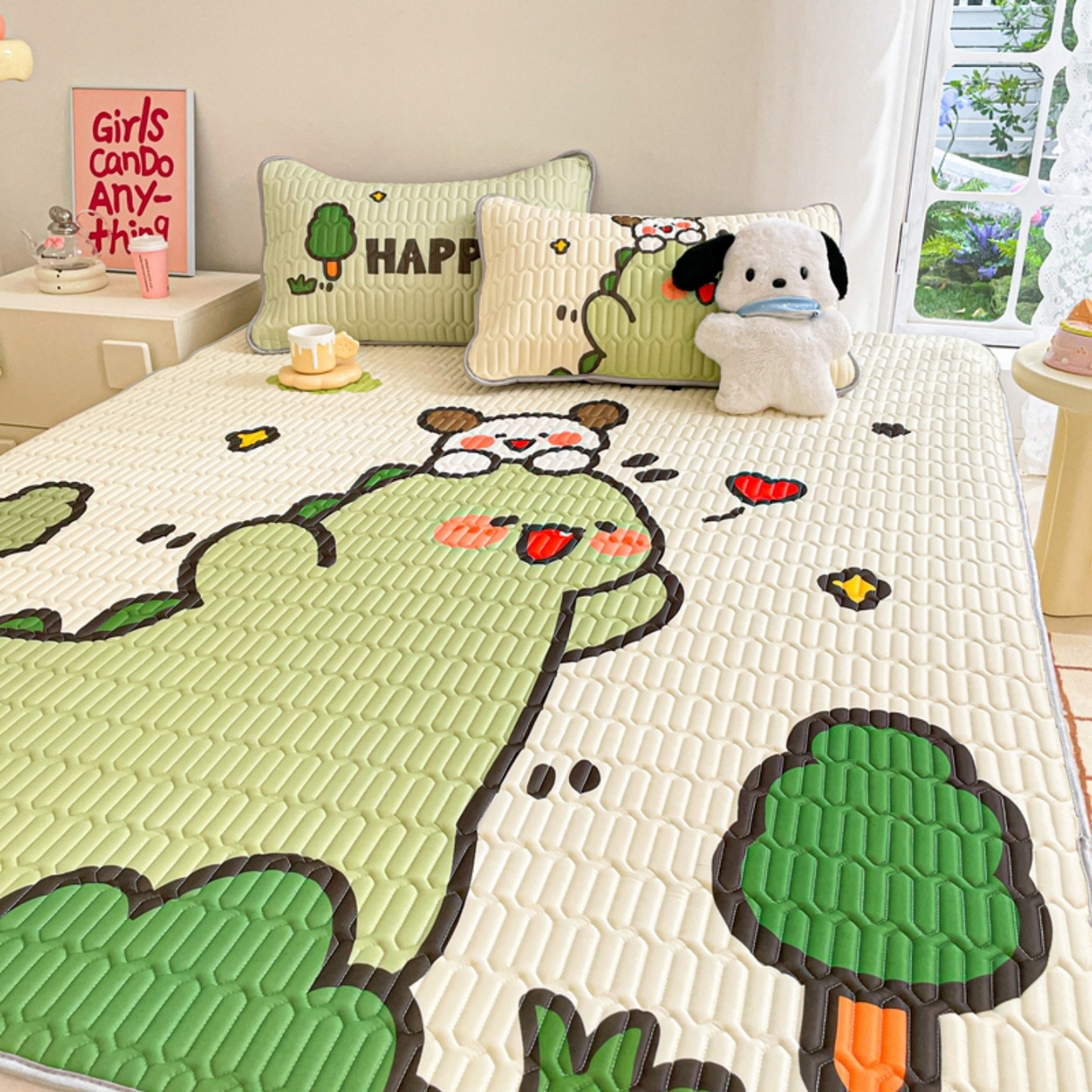 91家纺网 家纺一手货源 找家纺 川悦生活 2026春夏新款凉感丝凉席凉席席子 哈哈恐龙