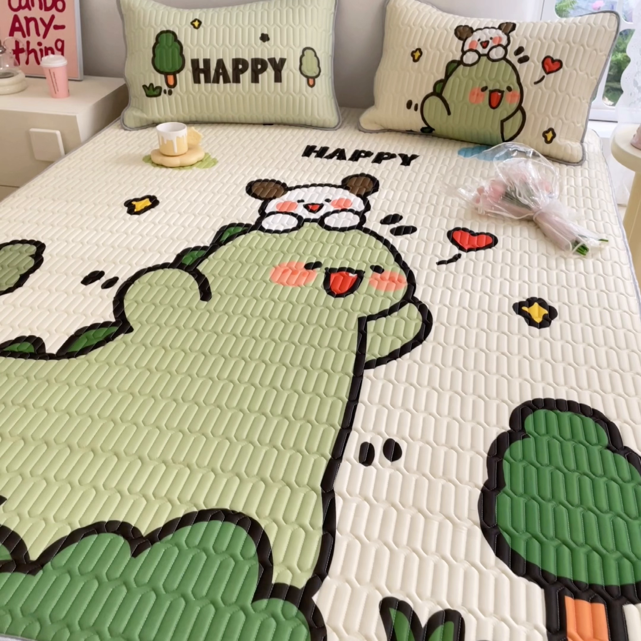 91家纺网 家纺一手货源 找家纺 川悦生活 2026春夏新款凉感丝凉席凉席席子 哈哈恐龙