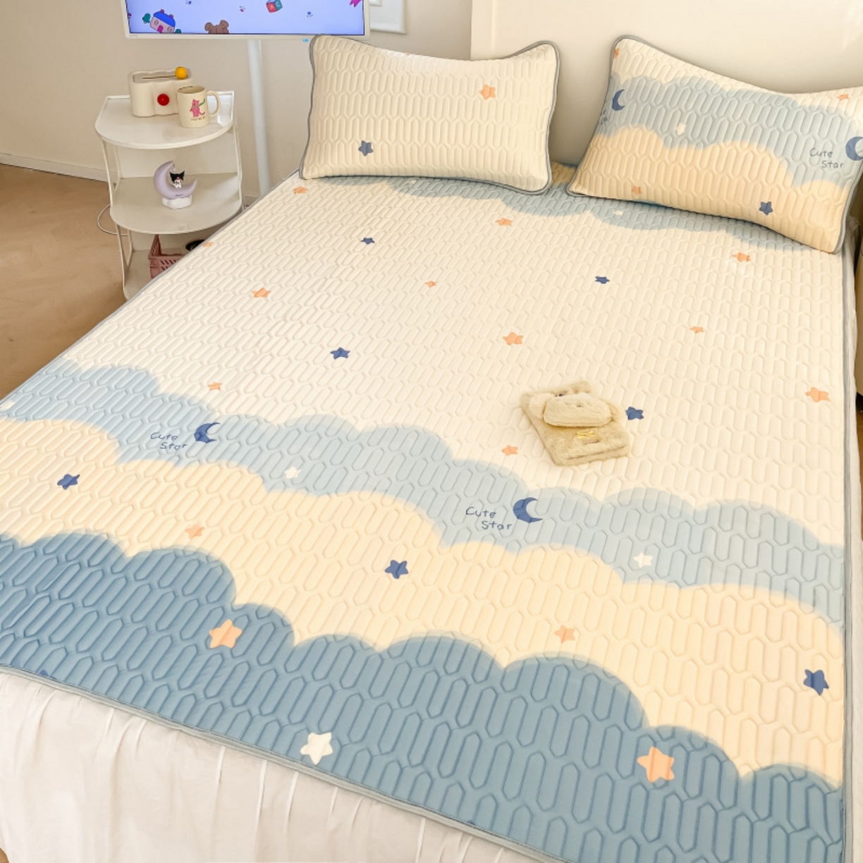 91家纺网 家纺一手货源 找家纺 川悦生活 2026春夏新款凉感丝凉席凉席席子 海盐星空