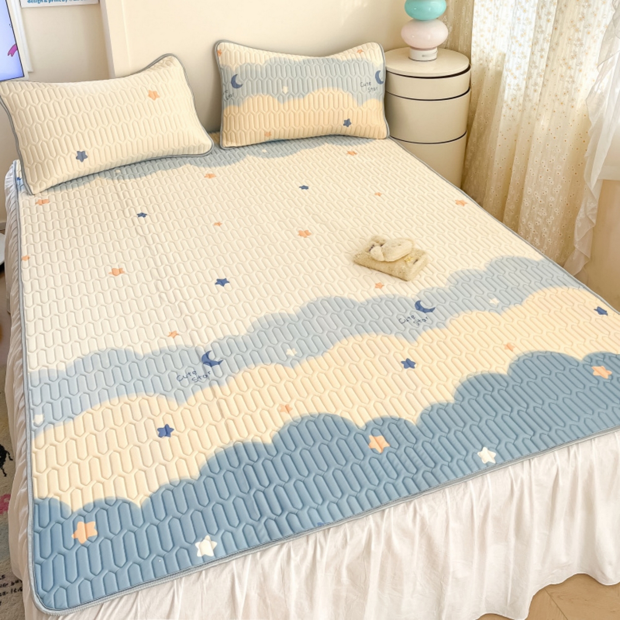 91家纺网 家纺一手货源 找家纺 川悦生活 2026春夏新款凉感丝凉席凉席席子 海盐星空