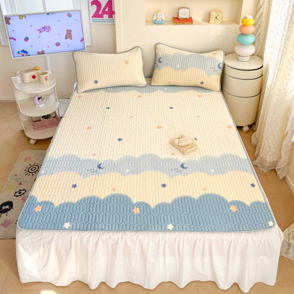 91家纺网 家纺一手货源 找家纺 川悦生活 2026春夏新款凉感丝凉席凉席席子 海盐星空