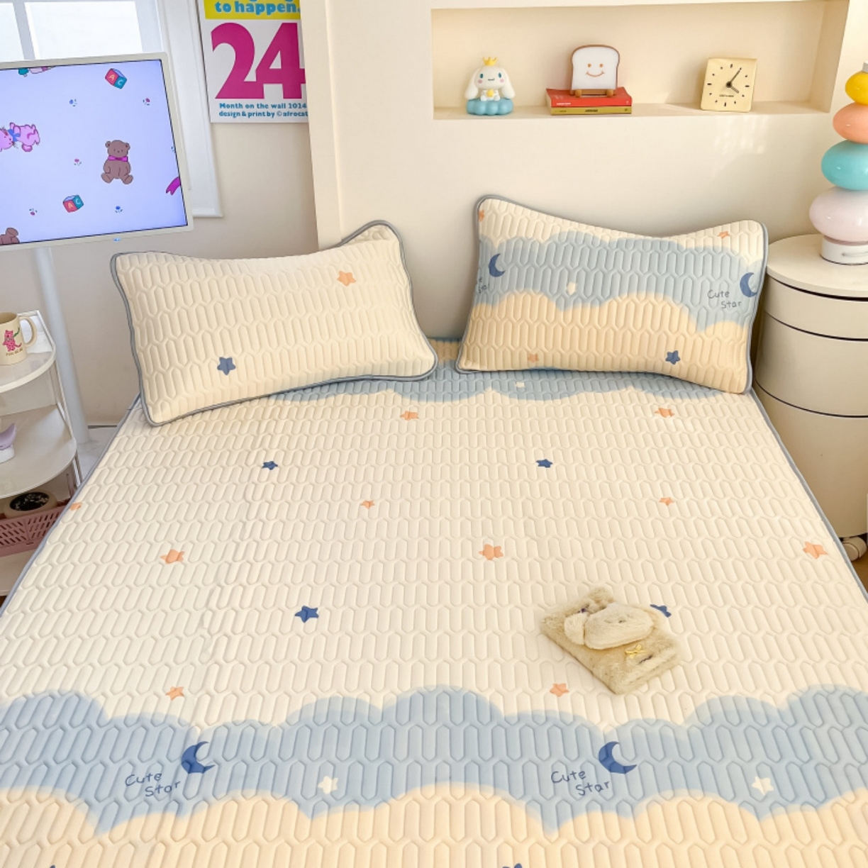 91家纺网 家纺一手货源 找家纺 川悦生活 2026春夏新款凉感丝凉席凉席席子 海盐星空