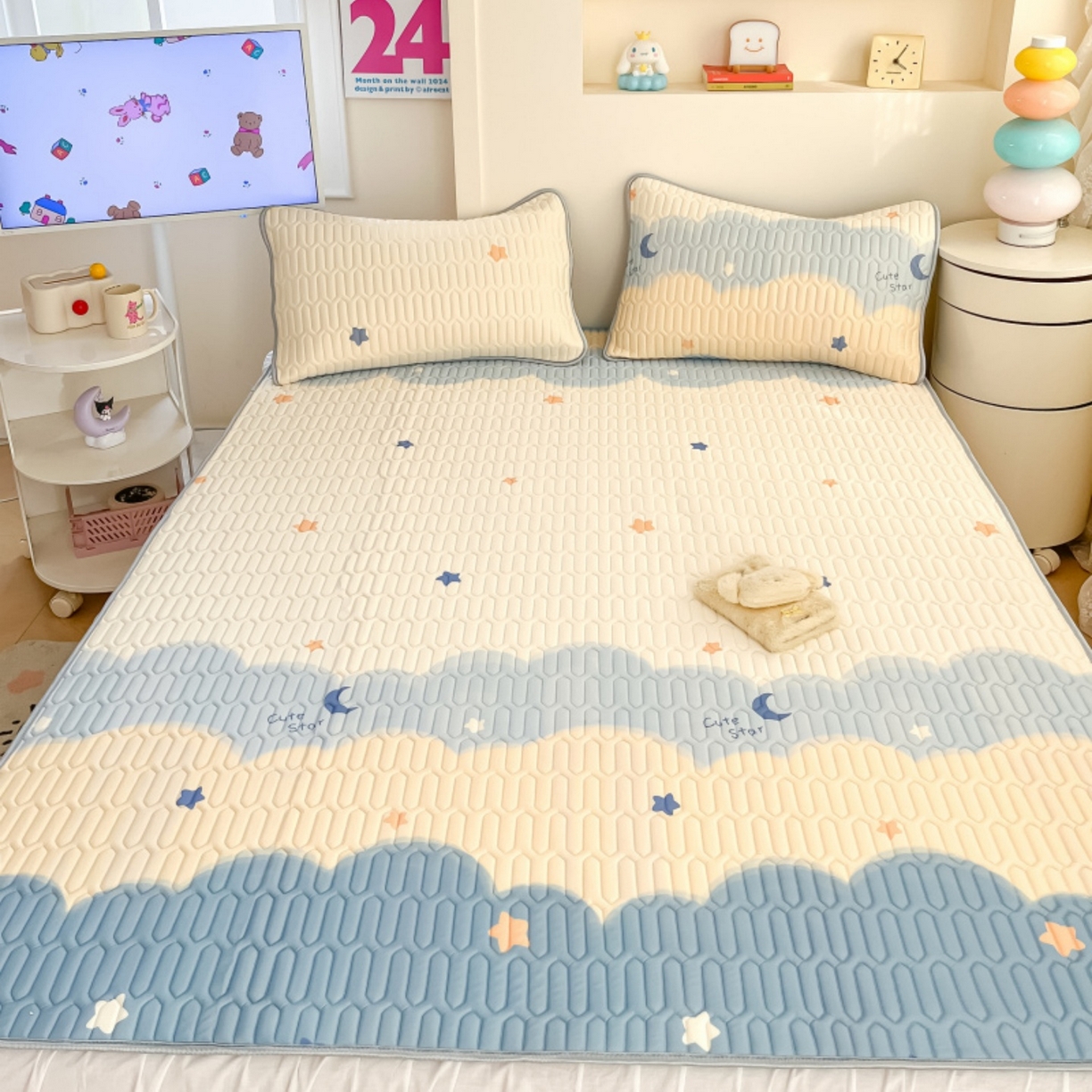 91家纺网 家纺一手货源 找家纺 川悦生活 2026春夏新款凉感丝凉席凉席席子 海盐星空