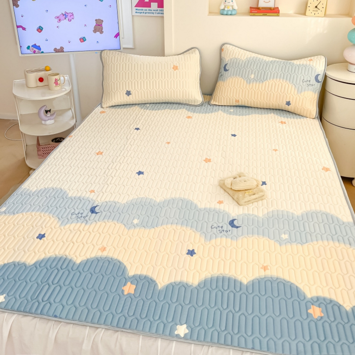 91家纺网 家纺一手货源 找家纺 川悦生活 2026春夏新款凉感丝凉席凉席席子 海盐星空