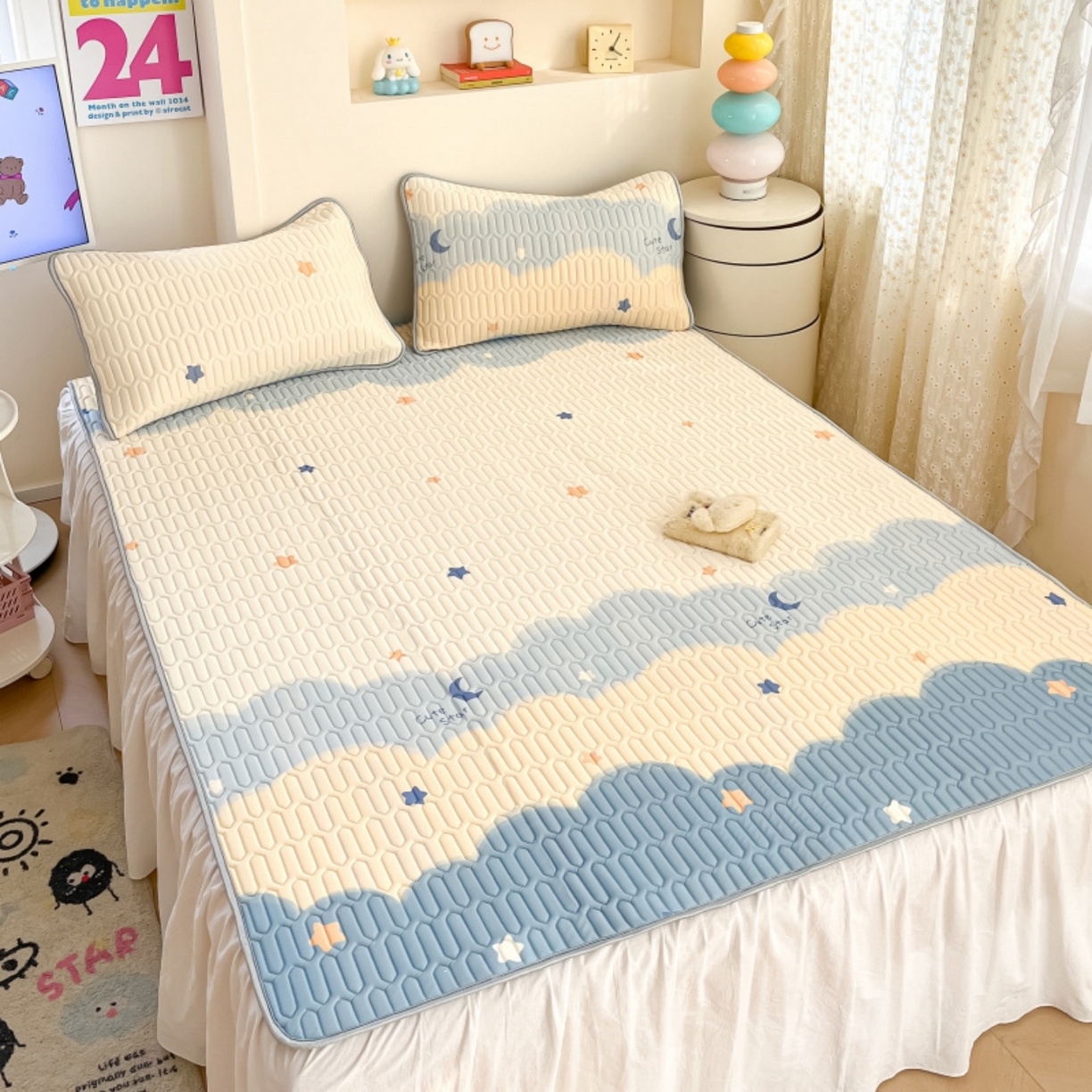 91家纺网 家纺一手货源 找家纺 川悦生活 2026春夏新款凉感丝凉席凉席席子 海盐星空