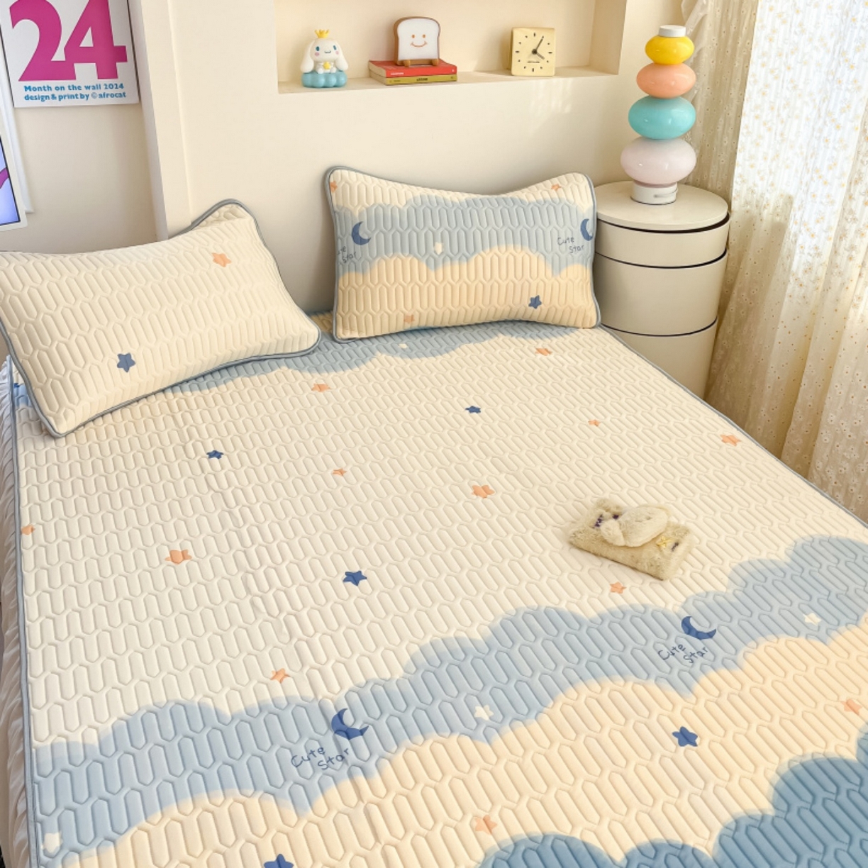 91家纺网 家纺一手货源 找家纺 川悦生活 2026春夏新款凉感丝凉席凉席席子 海盐星空