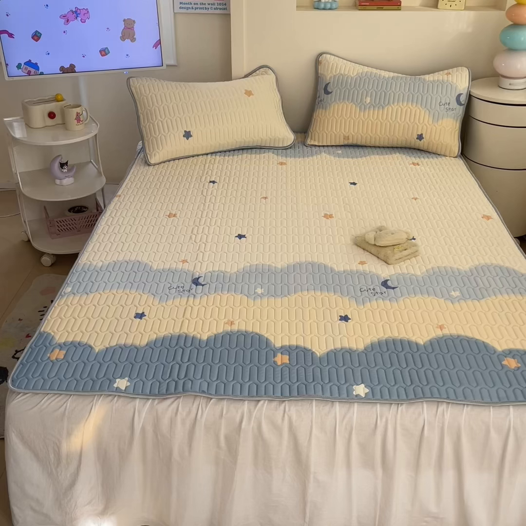 91家纺网 家纺一手货源 找家纺 川悦生活 2026春夏新款凉感丝凉席凉席席子 海盐星空