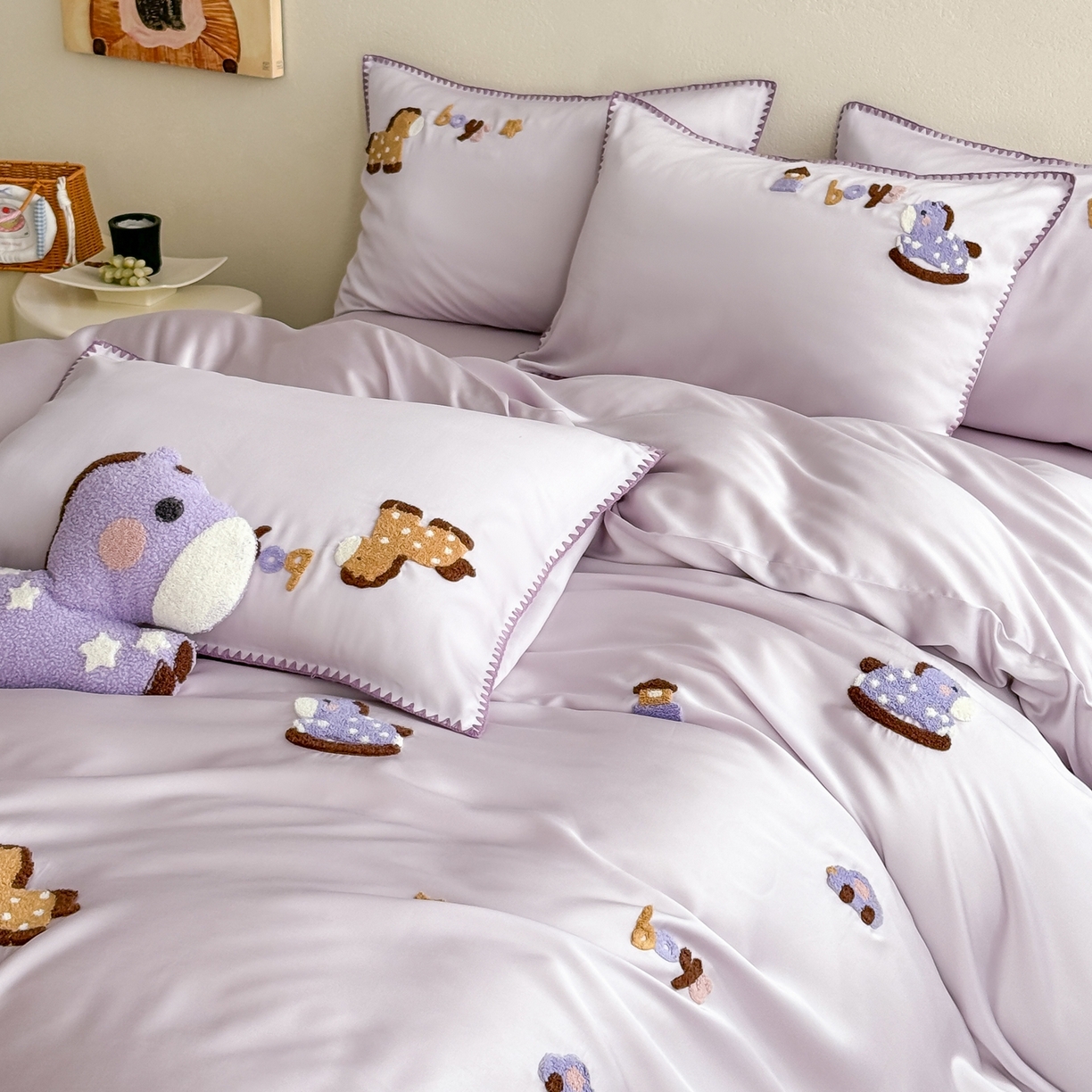 91家纺网 家纺一手货源 找家纺 （总）FORTWO家纺原创设计（FOR TWO家纺） 2026新款60天丝毛巾绣贝壳针四件套-摇摇马