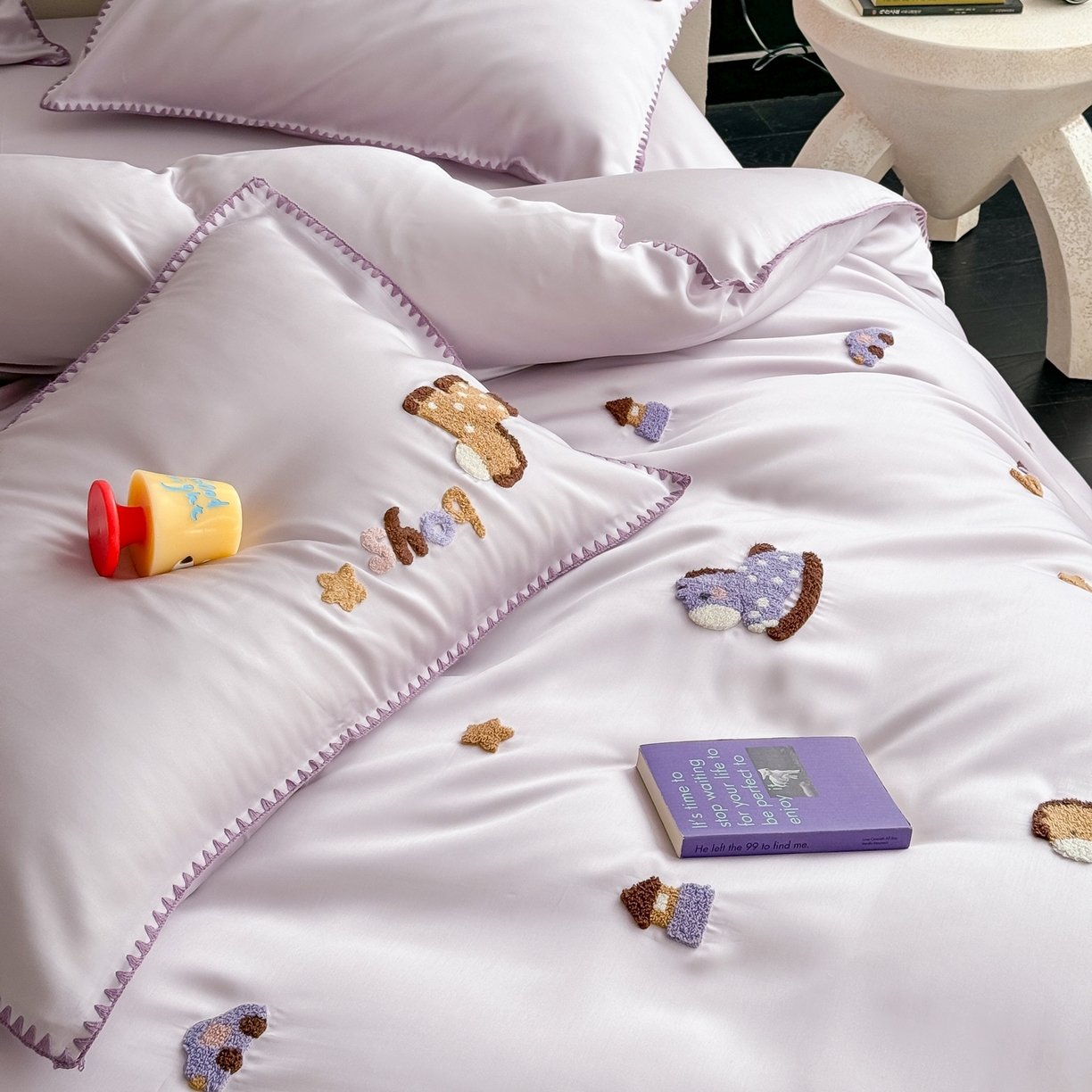 91家纺网 家纺一手货源 找家纺 （总）FORTWO家纺原创设计（FOR TWO家纺） 2026新款60天丝毛巾绣贝壳针四件套-摇摇马